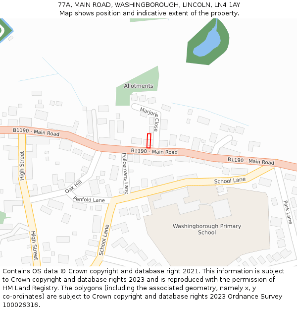 77A, MAIN ROAD, WASHINGBOROUGH, LINCOLN, LN4 1AY: Location map and indicative extent of plot