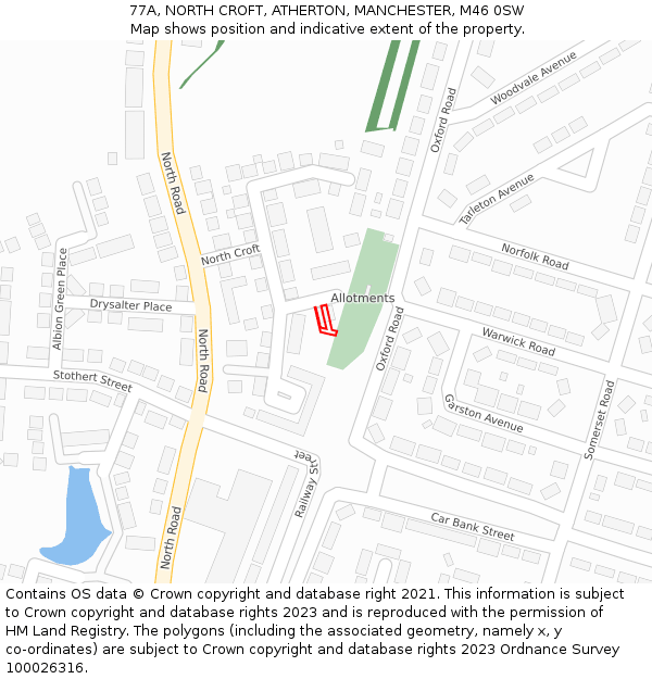 77A, NORTH CROFT, ATHERTON, MANCHESTER, M46 0SW: Location map and indicative extent of plot