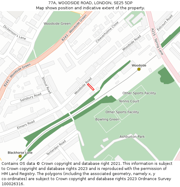 77A, WOODSIDE ROAD, LONDON, SE25 5DP: Location map and indicative extent of plot