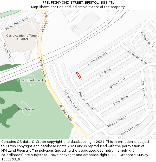 77B, RICHMOND STREET, BRISTOL, BS3 4TL: Location map and indicative extent of plot
