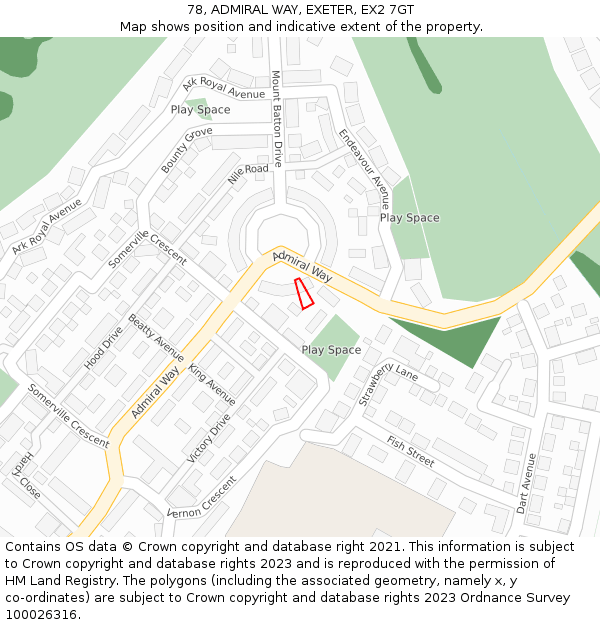 78, ADMIRAL WAY, EXETER, EX2 7GT: Location map and indicative extent of plot