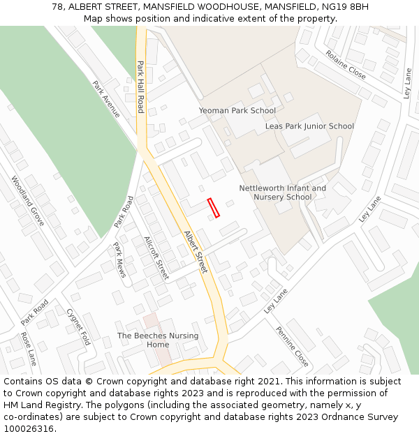 78, ALBERT STREET, MANSFIELD WOODHOUSE, MANSFIELD, NG19 8BH: Location map and indicative extent of plot