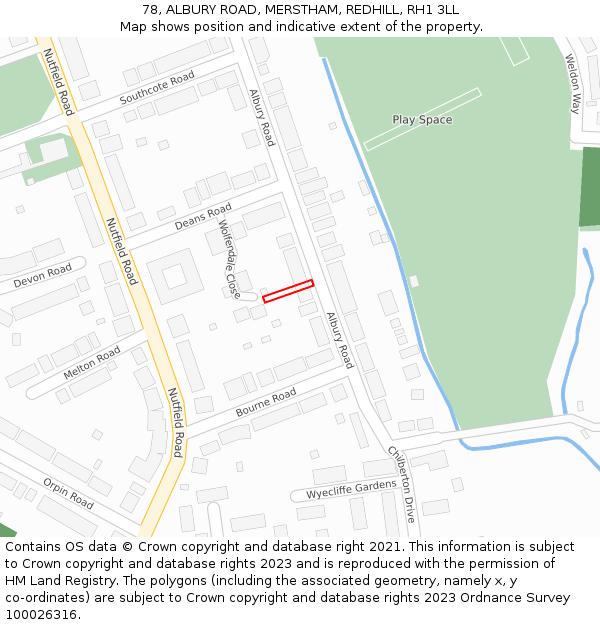 78, ALBURY ROAD, MERSTHAM, REDHILL, RH1 3LL: Location map and indicative extent of plot