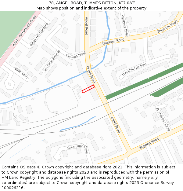 78, ANGEL ROAD, THAMES DITTON, KT7 0AZ: Location map and indicative extent of plot