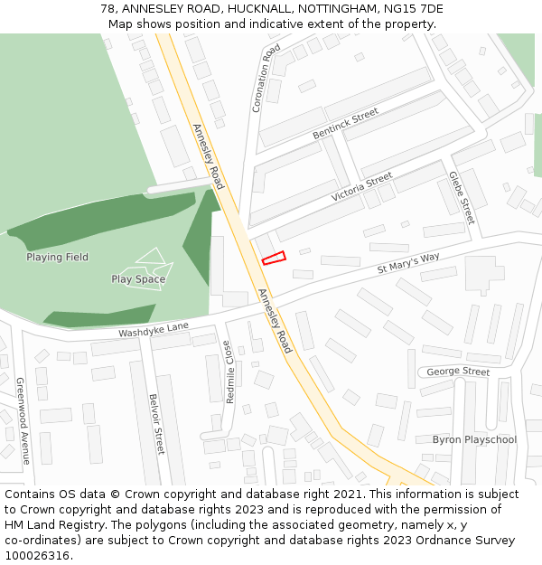 78, ANNESLEY ROAD, HUCKNALL, NOTTINGHAM, NG15 7DE: Location map and indicative extent of plot