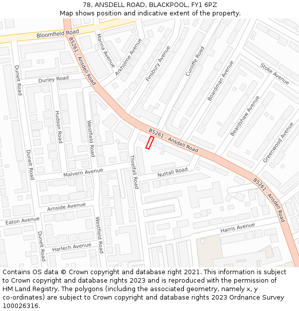78, ANSDELL ROAD, BLACKPOOL, FY1 6PZ: Location map and indicative extent of plot