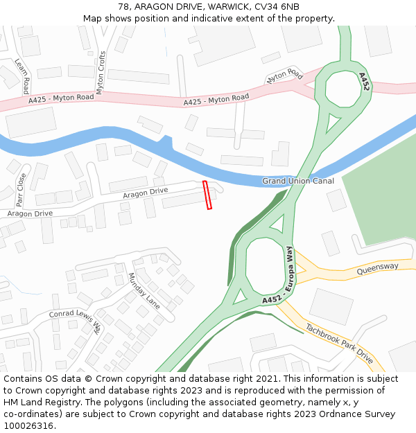 78, ARAGON DRIVE, WARWICK, CV34 6NB: Location map and indicative extent of plot