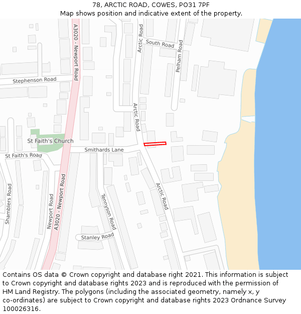 78, ARCTIC ROAD, COWES, PO31 7PF: Location map and indicative extent of plot