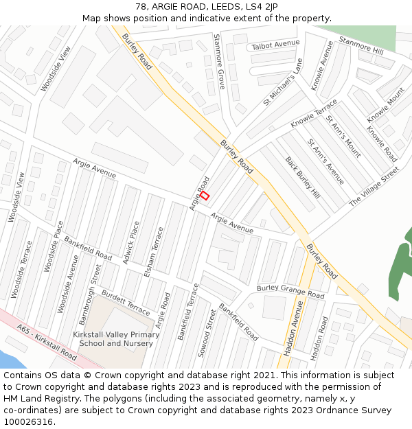78, ARGIE ROAD, LEEDS, LS4 2JP: Location map and indicative extent of plot