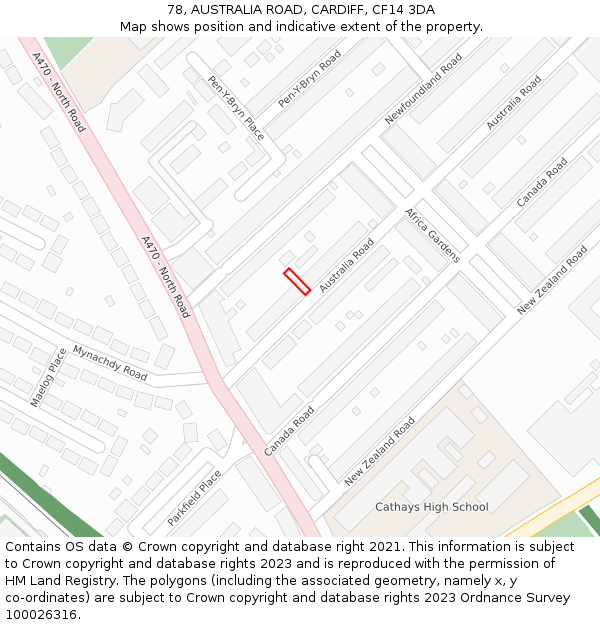 78, AUSTRALIA ROAD, CARDIFF, CF14 3DA: Location map and indicative extent of plot