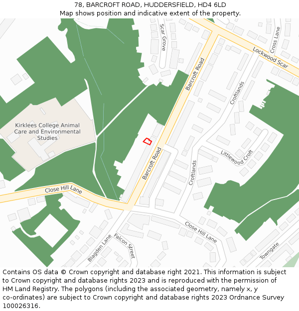 78, BARCROFT ROAD, HUDDERSFIELD, HD4 6LD: Location map and indicative extent of plot