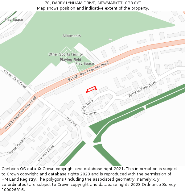 78, BARRY LYNHAM DRIVE, NEWMARKET, CB8 8YT: Location map and indicative extent of plot