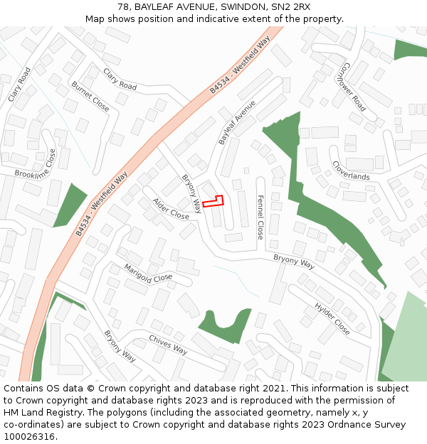 78, BAYLEAF AVENUE, SWINDON, SN2 2RX: Location map and indicative extent of plot