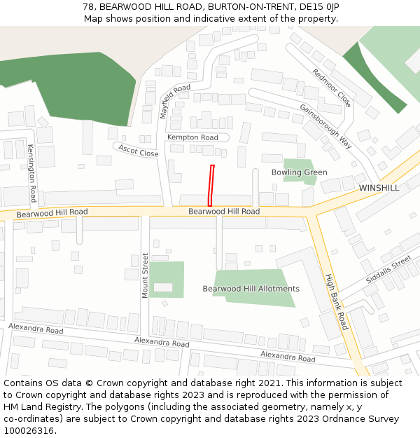 78, BEARWOOD HILL ROAD, BURTON-ON-TRENT, DE15 0JP: Location map and indicative extent of plot