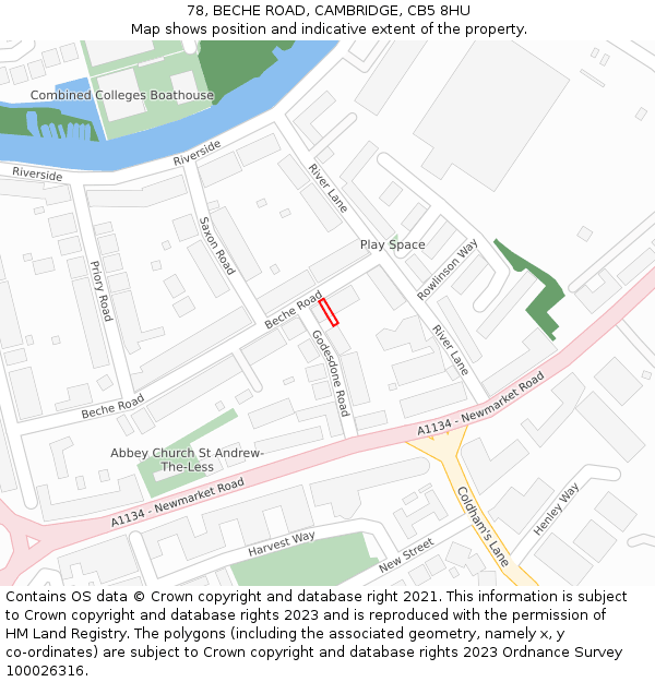 78, BECHE ROAD, CAMBRIDGE, CB5 8HU: Location map and indicative extent of plot