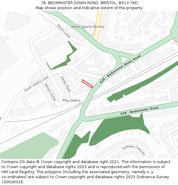 78, BEDMINSTER DOWN ROAD, BRISTOL, BS13 7AD: Location map and indicative extent of plot