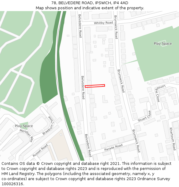 78, BELVEDERE ROAD, IPSWICH, IP4 4AD: Location map and indicative extent of plot
