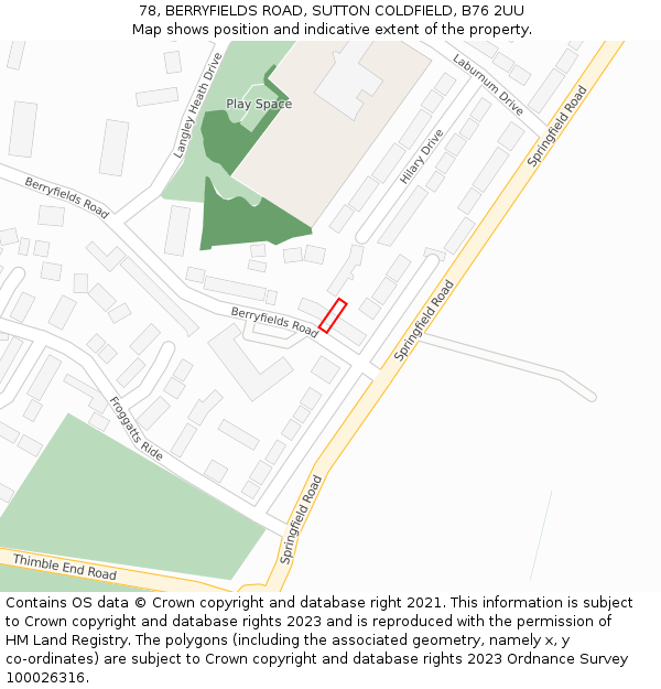 78, BERRYFIELDS ROAD, SUTTON COLDFIELD, B76 2UU: Location map and indicative extent of plot