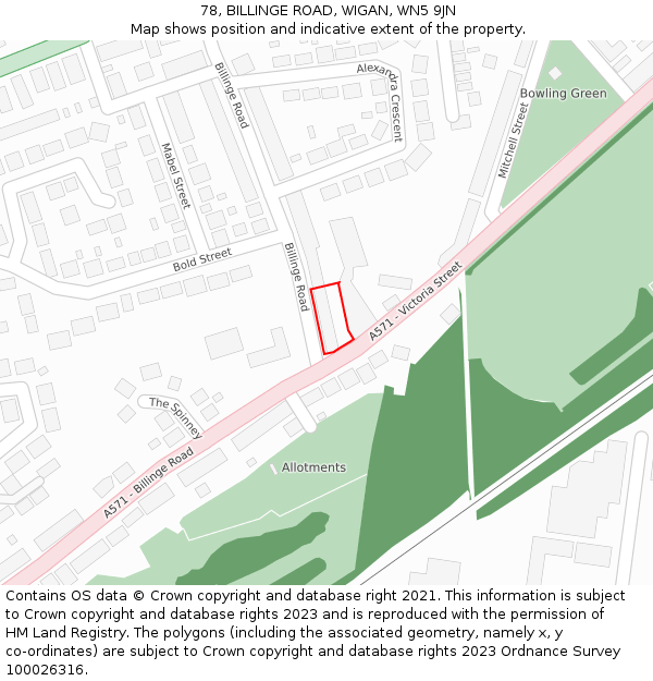 78, BILLINGE ROAD, WIGAN, WN5 9JN: Location map and indicative extent of plot