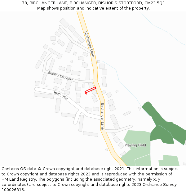 78, BIRCHANGER LANE, BIRCHANGER, BISHOP'S STORTFORD, CM23 5QF: Location map and indicative extent of plot