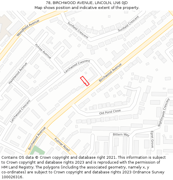 78, BIRCHWOOD AVENUE, LINCOLN, LN6 0JD: Location map and indicative extent of plot