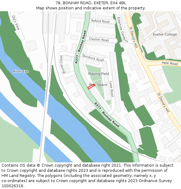 78, BONHAY ROAD, EXETER, EX4 4BL: Location map and indicative extent of plot