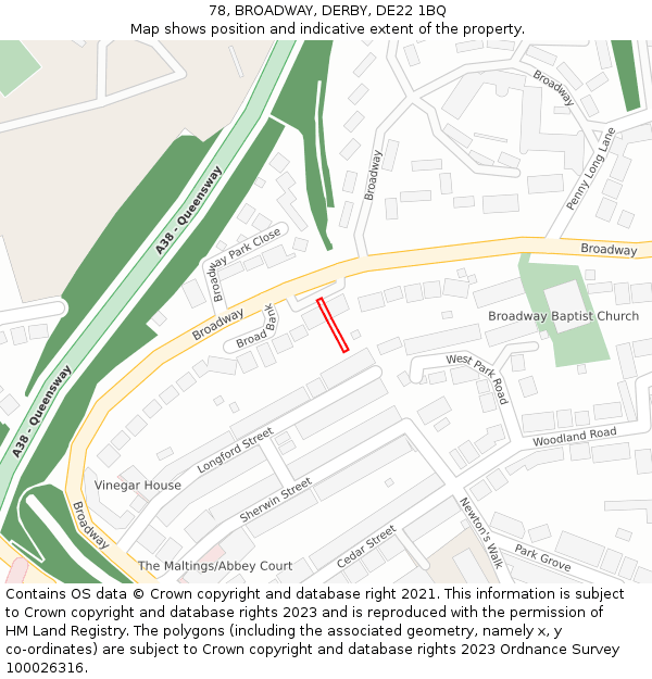 78, BROADWAY, DERBY, DE22 1BQ: Location map and indicative extent of plot