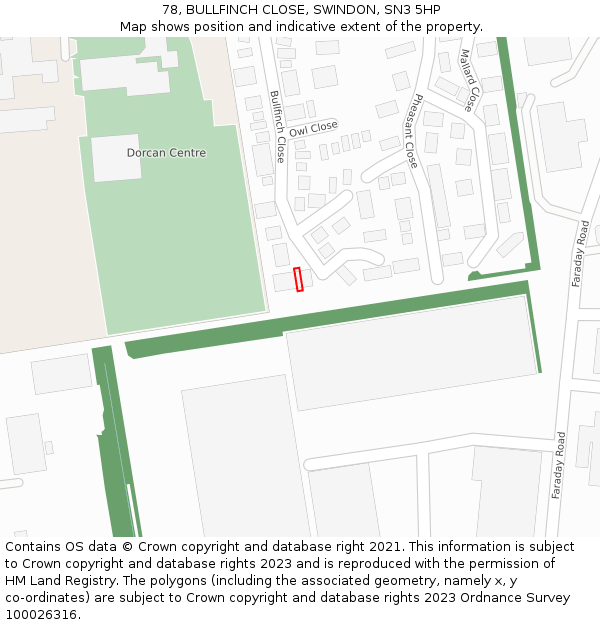 78, BULLFINCH CLOSE, SWINDON, SN3 5HP: Location map and indicative extent of plot
