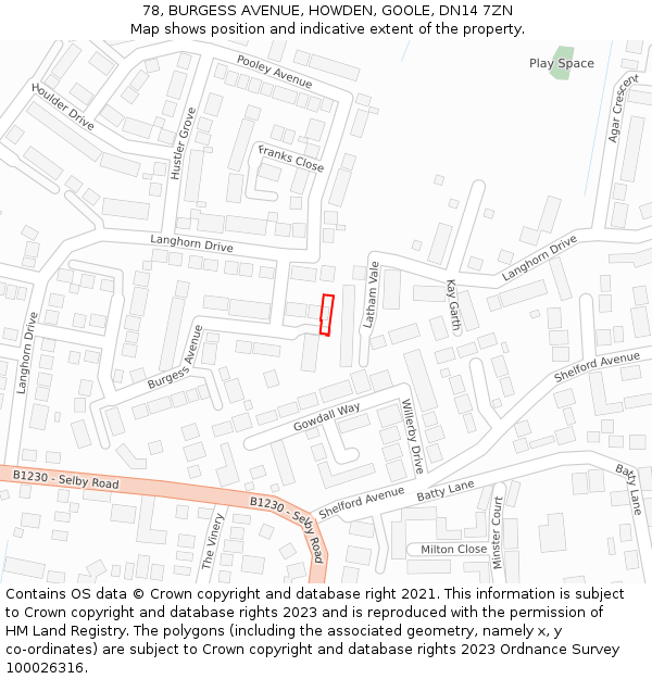 78, BURGESS AVENUE, HOWDEN, GOOLE, DN14 7ZN: Location map and indicative extent of plot