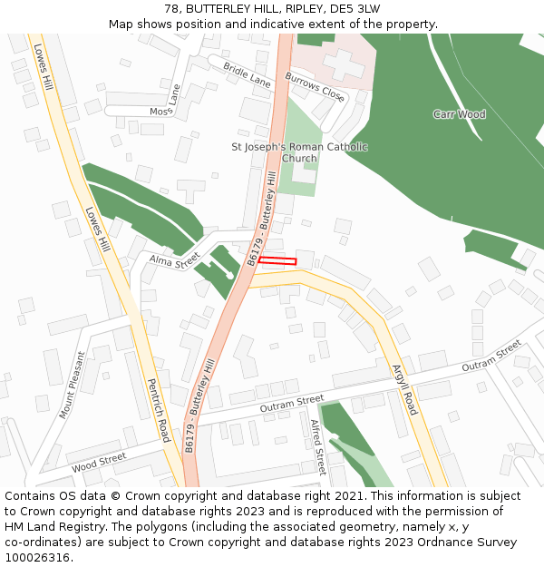 78, BUTTERLEY HILL, RIPLEY, DE5 3LW: Location map and indicative extent of plot