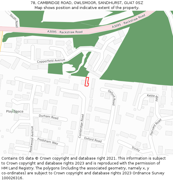 78, CAMBRIDGE ROAD, OWLSMOOR, SANDHURST, GU47 0SZ: Location map and indicative extent of plot