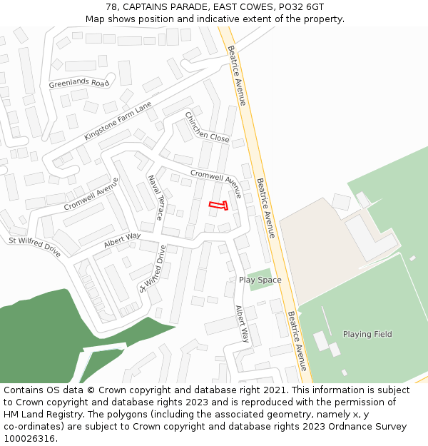 78, CAPTAINS PARADE, EAST COWES, PO32 6GT: Location map and indicative extent of plot