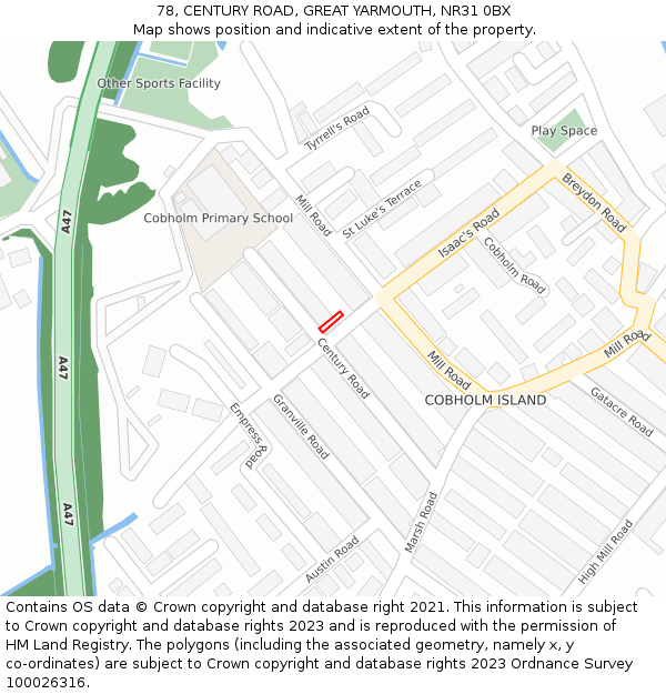 78, CENTURY ROAD, GREAT YARMOUTH, NR31 0BX: Location map and indicative extent of plot