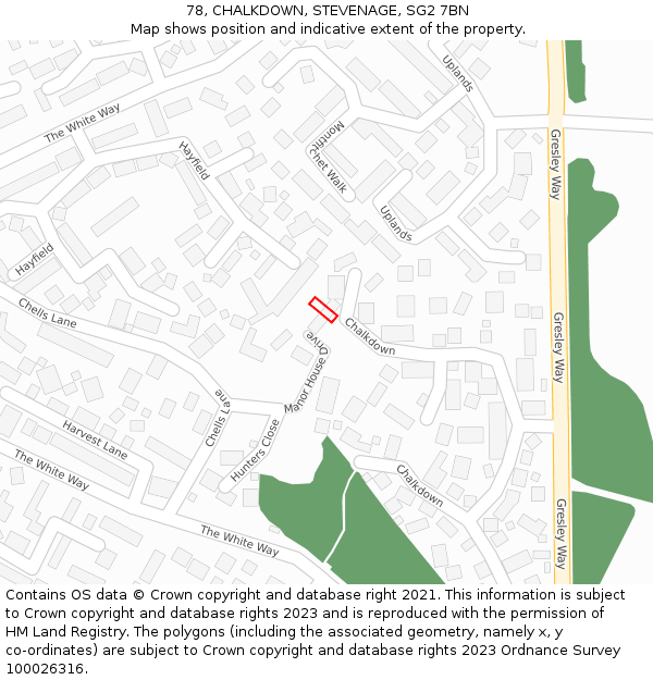 78, CHALKDOWN, STEVENAGE, SG2 7BN: Location map and indicative extent of plot