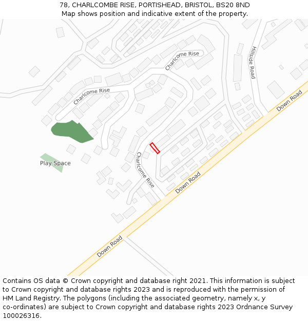 78, CHARLCOMBE RISE, PORTISHEAD, BRISTOL, BS20 8ND: Location map and indicative extent of plot