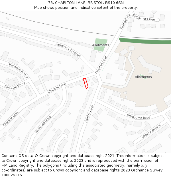 78, CHARLTON LANE, BRISTOL, BS10 6SN: Location map and indicative extent of plot