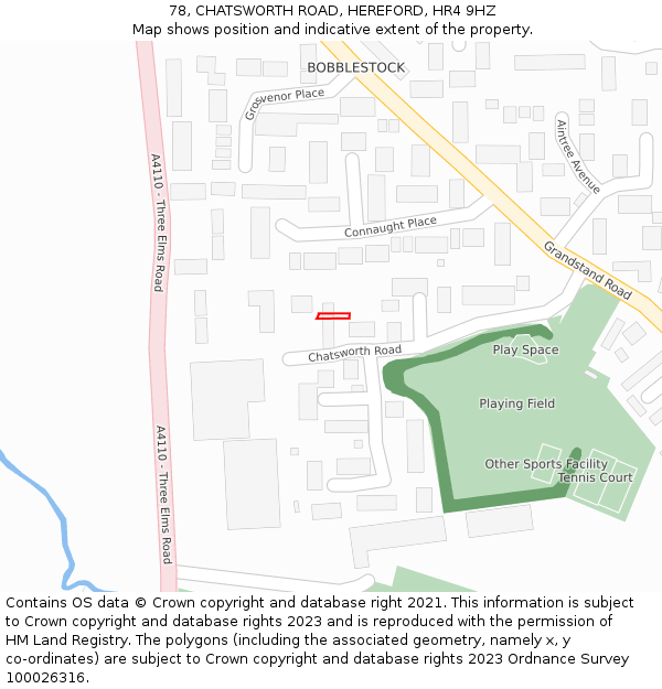 78, CHATSWORTH ROAD, HEREFORD, HR4 9HZ: Location map and indicative extent of plot