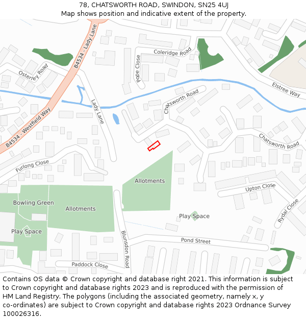 78, CHATSWORTH ROAD, SWINDON, SN25 4UJ: Location map and indicative extent of plot