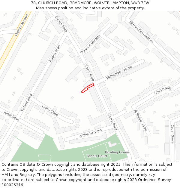 78, CHURCH ROAD, BRADMORE, WOLVERHAMPTON, WV3 7EW: Location map and indicative extent of plot