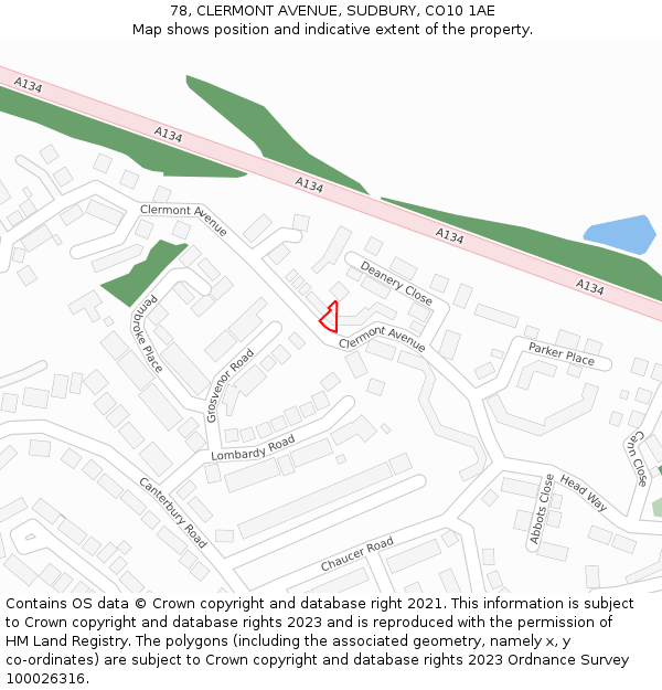 78, CLERMONT AVENUE, SUDBURY, CO10 1AE: Location map and indicative extent of plot