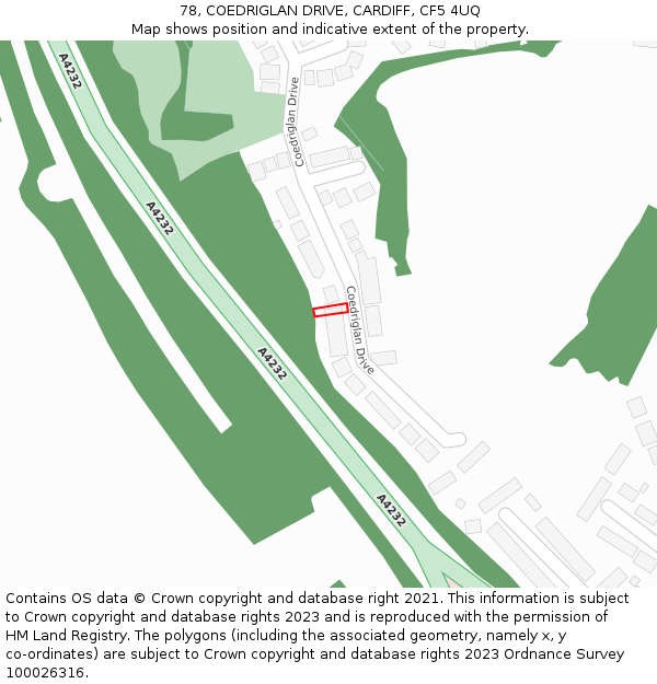 78, COEDRIGLAN DRIVE, CARDIFF, CF5 4UQ: Location map and indicative extent of plot