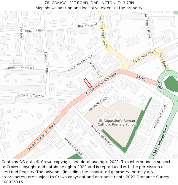 78, CONISCLIFFE ROAD, DARLINGTON, DL3 7RN: Location map and indicative extent of plot