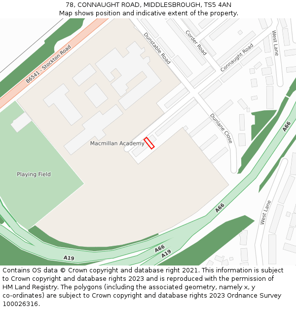 78, CONNAUGHT ROAD, MIDDLESBROUGH, TS5 4AN: Location map and indicative extent of plot