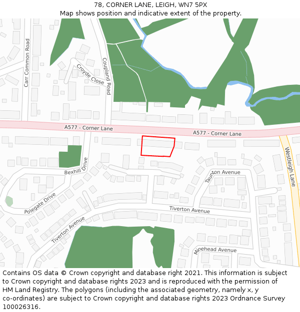 78, CORNER LANE, LEIGH, WN7 5PX: Location map and indicative extent of plot