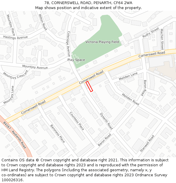 78, CORNERSWELL ROAD, PENARTH, CF64 2WA: Location map and indicative extent of plot