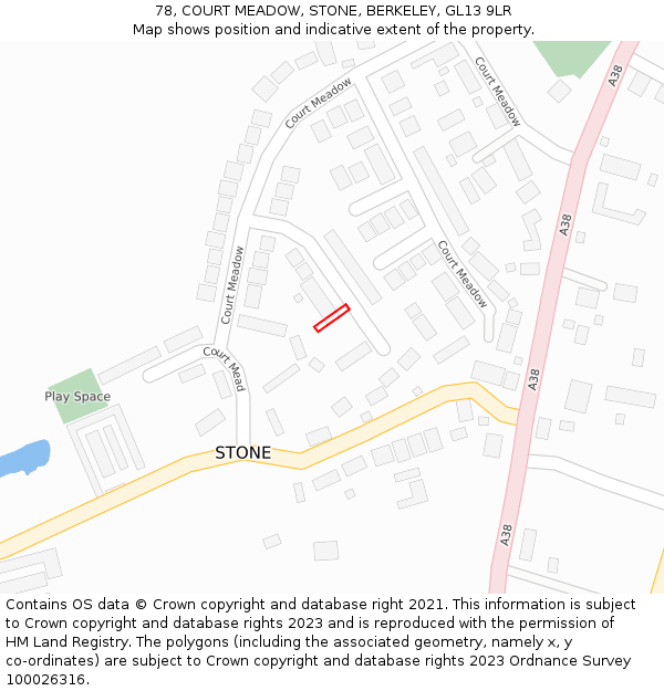 78, COURT MEADOW, STONE, BERKELEY, GL13 9LR: Location map and indicative extent of plot