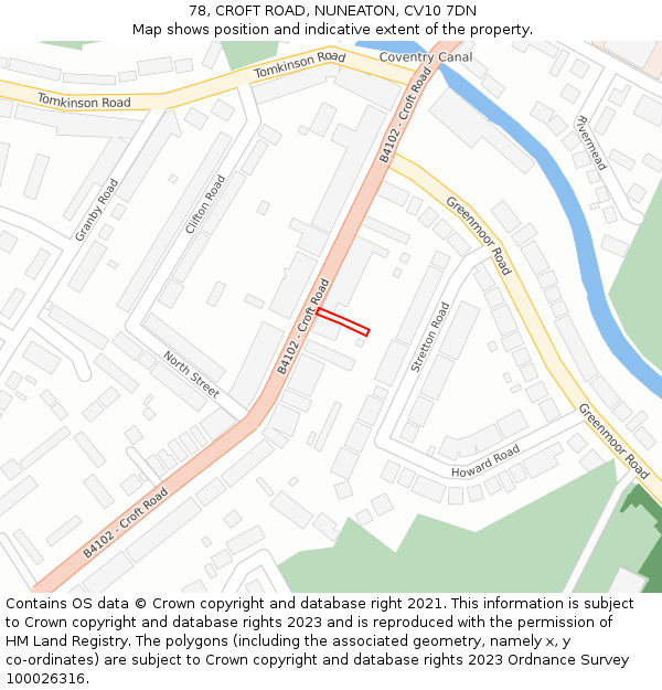 78, CROFT ROAD, NUNEATON, CV10 7DN: Location map and indicative extent of plot