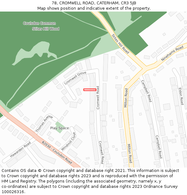 78, CROMWELL ROAD, CATERHAM, CR3 5JB: Location map and indicative extent of plot