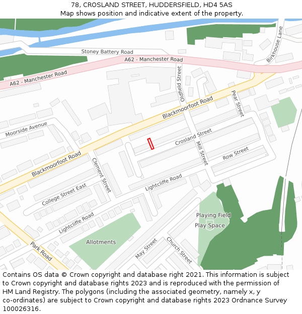 78, CROSLAND STREET, HUDDERSFIELD, HD4 5AS: Location map and indicative extent of plot