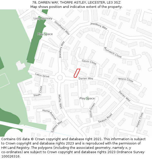 78, DARIEN WAY, THORPE ASTLEY, LEICESTER, LE3 3SZ: Location map and indicative extent of plot